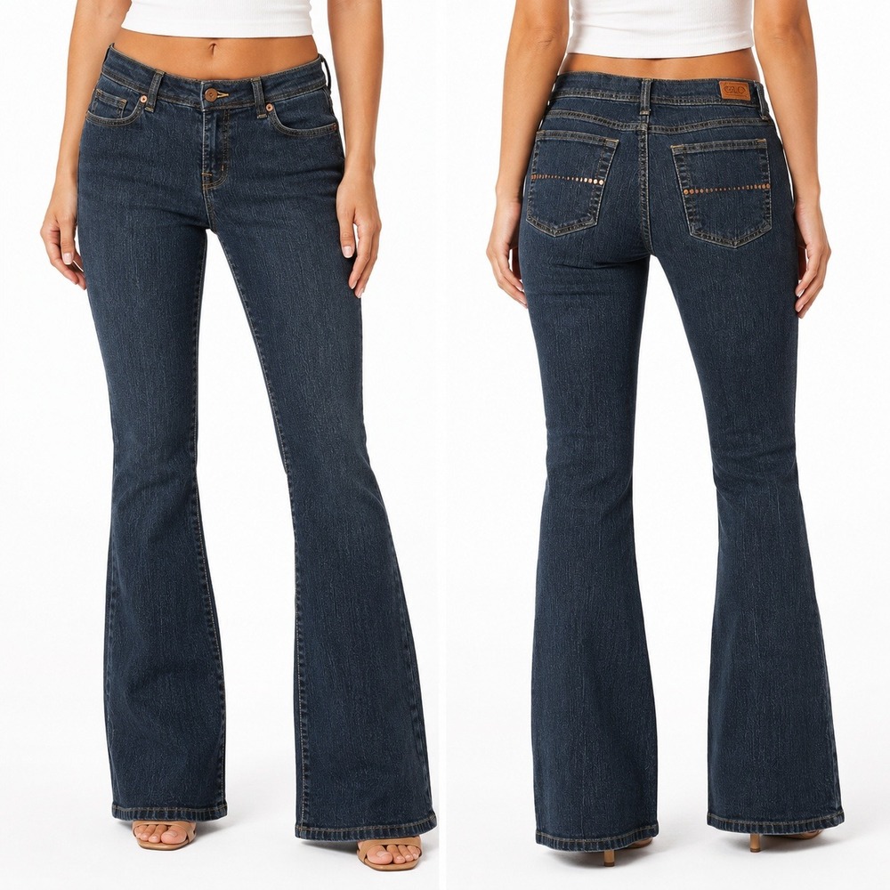 GLO Jeans Women 13 Dark Wash Flare Leg  Mid Rise Embellished Back Pocket
